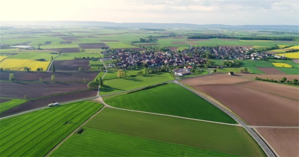 Church Center Small Town Drone View Flight Beautiful European City — Αρχείο Βίντεο