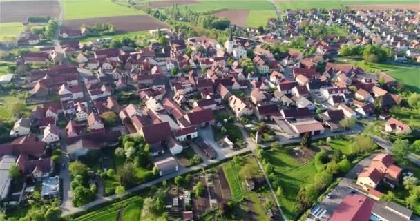 Church Center Small Town Drone View Flight Beautiful European City — Stockvideo