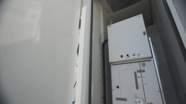 Distribution board of diesel generator. Electrical panel of an industrial generator. Distribution board of the generator inside.