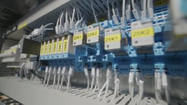 Distribution board of diesel generator. Electrical panel of an industrial generator. Distribution board of the generator inside.