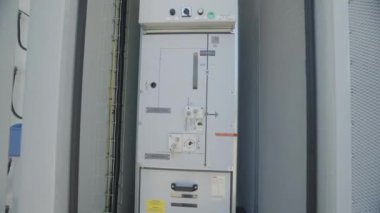 Distribution board of diesel generator. Electrical panel of an industrial generator. Distribution board of the generator inside.