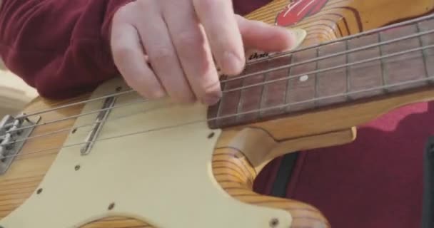 Musicien Joue Gros Plan Guitare Joue Gros Plan Guitare Basse — Video