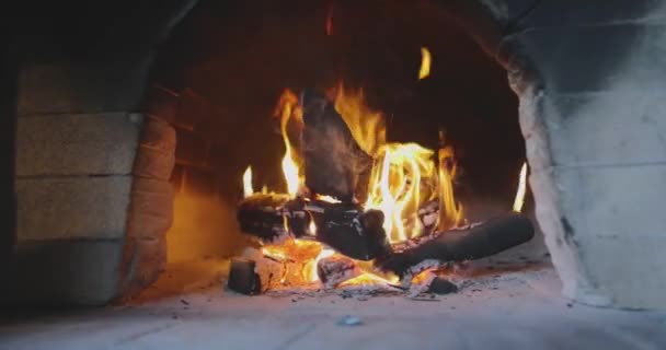 Деревянная Плита Древесная Печь Традиционная Дровяная Печь Пожар Духовке — стоковое видео