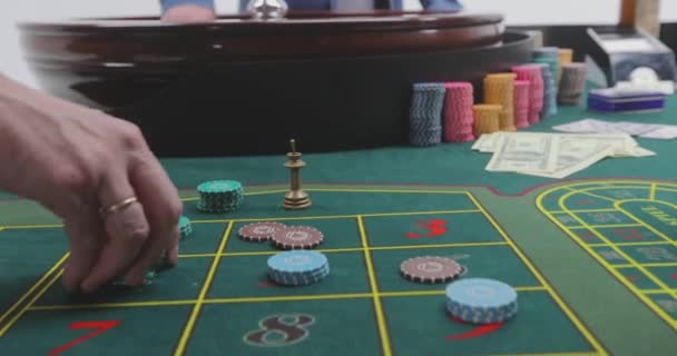 Winner Takes Winnings Roulette Winner Casino Takes Winning Chips — Stock Video