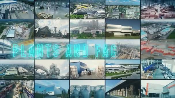 Endüstriyel Dış Çekimin Çok Pencereli Videosu Endüstriyel Dış Görünüş Ağır — Stok video