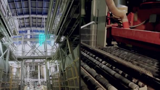 Modern Multiscreen Video Fabrik Utanför Modern Fabrik Industriellt Videokollage — Stockvideo