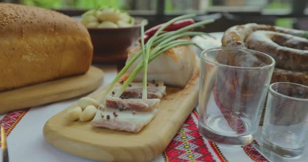Τραπέζι Ουκρανικά Πιάτα Ουκρανικό Εθνικό Φαγητό Εορταστικό Τραπέζι — Αρχείο Βίντεο