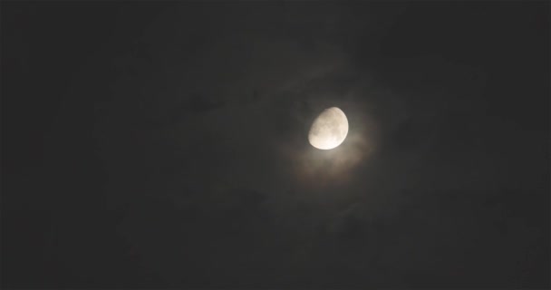 Ljus Måne Natthimlen Mot Bakgrund Flytande Moln Fullmåne Mot Bakgrunden — Stockvideo