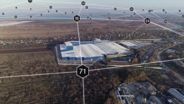 Wizualizacja Komunikacji Partnerami Całym Świecie Koncepcja Nowoczesnej Fabryki Widok Drona — Wideo stockowe