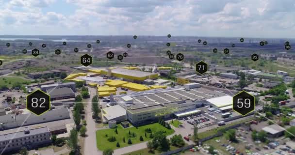 Visualisering Kommunikation Med Partners Runt Världen Begreppet Modern Fabrik Drönare — Stockvideo