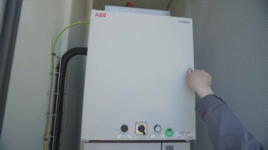 Distribution board of diesel generator. Electrical panel of an industrial generator. Distribution board of the generator inside.