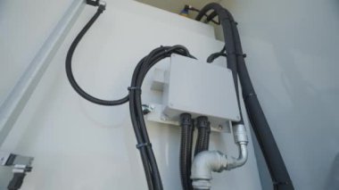 Industrial diesel generator inside. Diesel generator set. Modern industrial diesel generator inside.