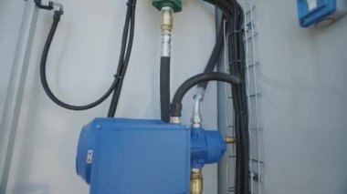 Industrial diesel generator inside. Diesel generator set. Modern industrial diesel generator inside.