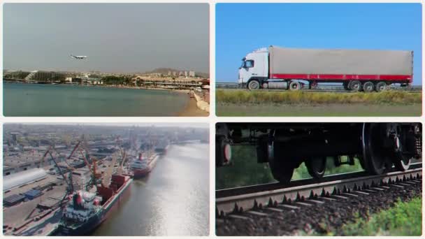 Internationaal Vrachtvervoer Multiscreen Vrachtvervoer Internationaal Multiscreen Logistiek — Stockvideo