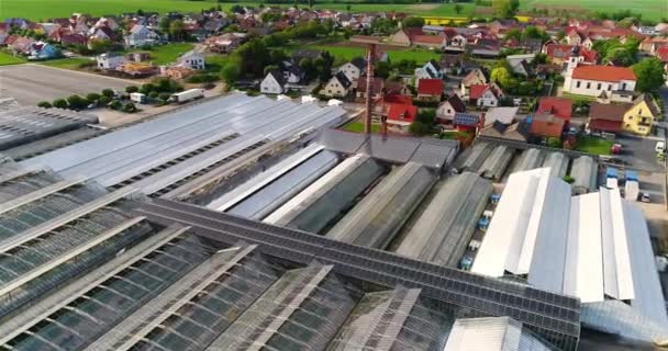 欧洲村庄旁边的大型温室 大型温室建筑群 靠近绿地 — 图库视频影像