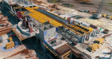 The concept of a modern building. Building with the use of artificial intelligence. Construction site visualization.