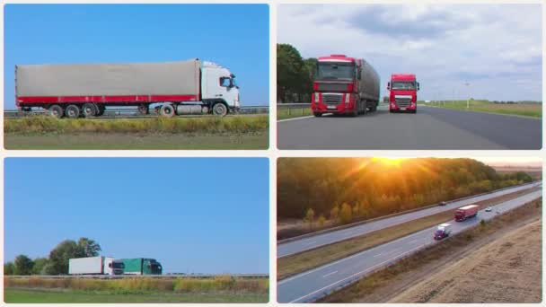 国際貨物輸送 貨物輸送マルチスクリーン 国際物流マルチスクリーン — ストック動画