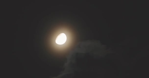 夜空中明亮的月亮映衬着漂浮的云彩 满月映衬着天空中飘浮的云彩 夜空中的月亮和云彩 — 图库视频影像