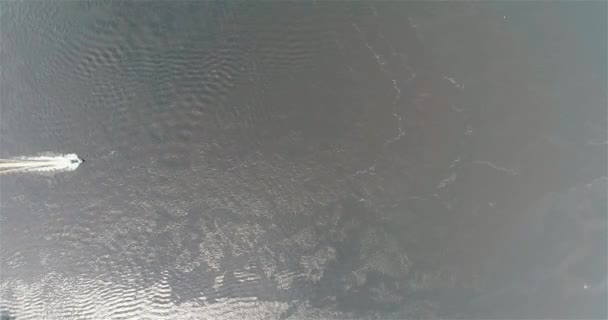 巡逻艇在圆圈中漂浮 巡逻艇俯瞰 河中的快速巡逻艇 — 图库视频影像