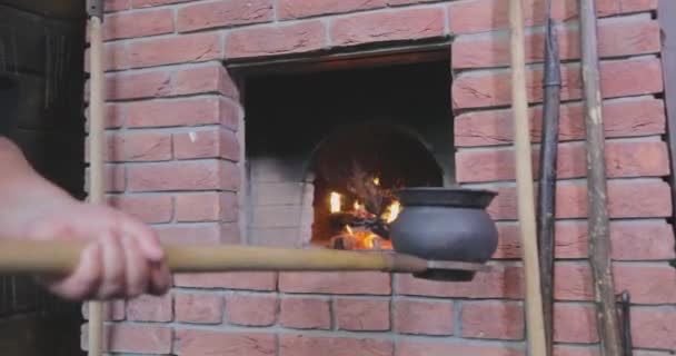 Cauldron Wood Burning Oven Cast Iron Boiler Wood Burning Stove — Stock Video