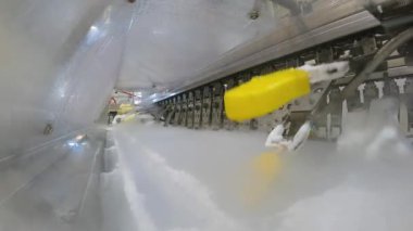 Freezing ice cream at the factory. Automatic production of ice cream. Ice cream production at the factory.