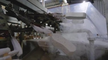 Freezing ice cream at the factory. Automatic production of ice cream. Ice cream production at the factory.