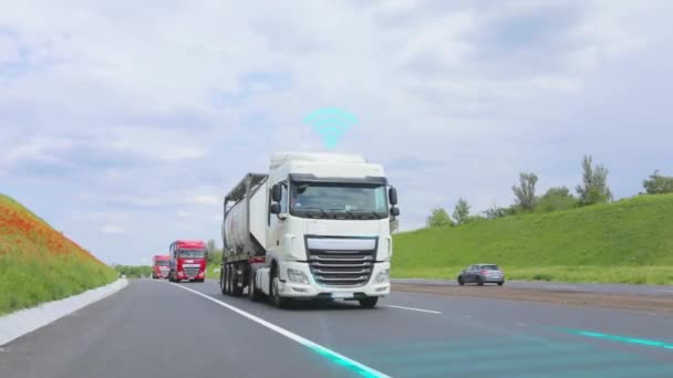 聪明的递送 卡车的概念与人工智能 智能卡车的视觉化 — 图库视频影像
