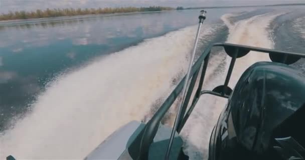Motoren Van Een Snelle Motorboot Zijn Bedrijf Zicht Boten Motoren — Stockvideo