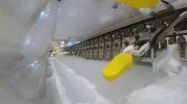 Freezing ice cream at the factory. Automatic production of ice cream. Ice cream production at the factory.