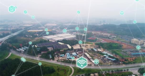 Smart Factory Top View Connection Partners Business Communications Flying Modern — 비디오