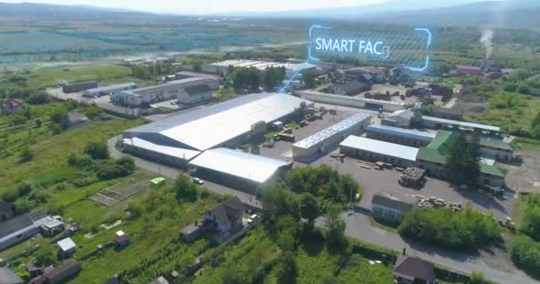 Smart Factory Top View Inscription Smart Factory Large Modern Factory — Stock Video