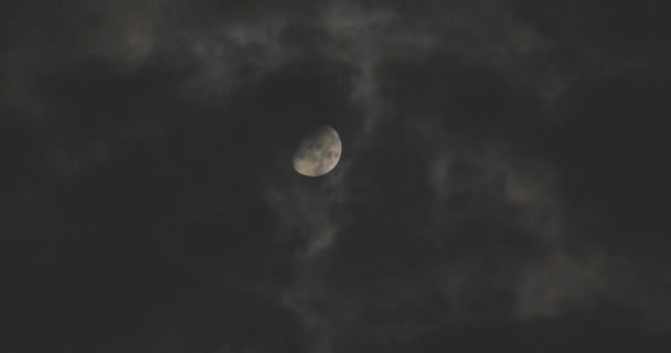 Φωτεινό Φεγγάρι Στο Νυχτερινό Ουρανό Φόντο Αιωρούμενα Σύννεφα Πανσέληνος Στο — Αρχείο Βίντεο