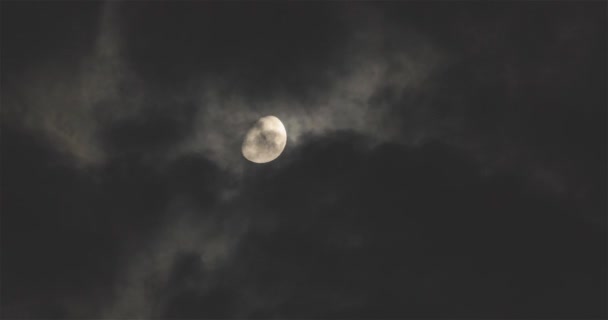 Lua Brilhante Céu Noturno Contra Fundo Nuvens Flutuantes Lua Cheia — Vídeo de Stock