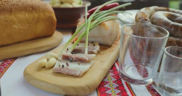 Τραπέζι Ουκρανικά Πιάτα Ουκρανικό Εθνικό Φαγητό Εορταστικό Τραπέζι — Αρχείο Βίντεο