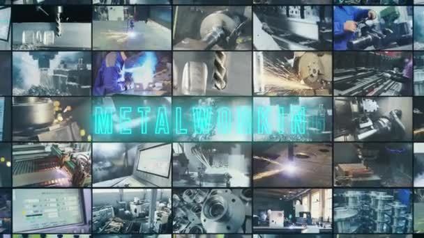Metallverarbeitung Verarbeitet Multiscreen Metallverarbeitung Verarbeitet Splitscreen Metallverarbeitung Bearbeitet Infografiken — Stockvideo