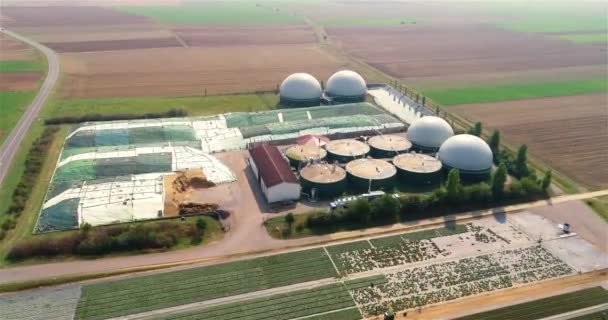Vídeo Aéreo Planta Biogás Vuelo Sobre Centrales Eléctricas Biogás — Vídeo de stock