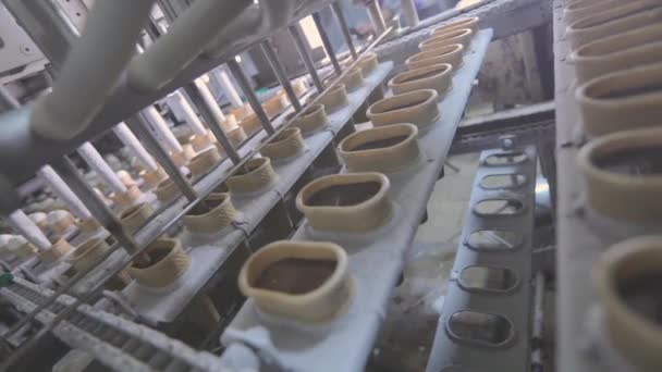 Eiscremeproduktion Automatisierte Produktion Von Speiseeis Automatisierte Eismaschine — Stockvideo