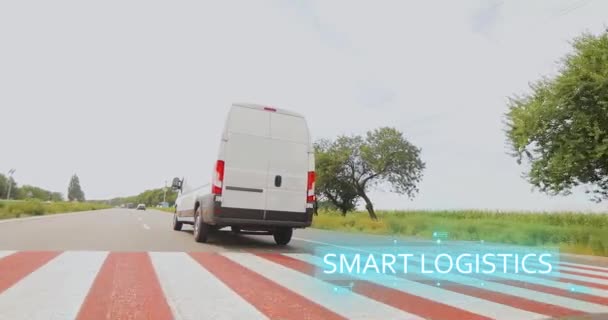 Розумна Логістика Швидка Доставка Розумною Логістикою Білий Мікроавтобус Iot Доставці — стокове відео