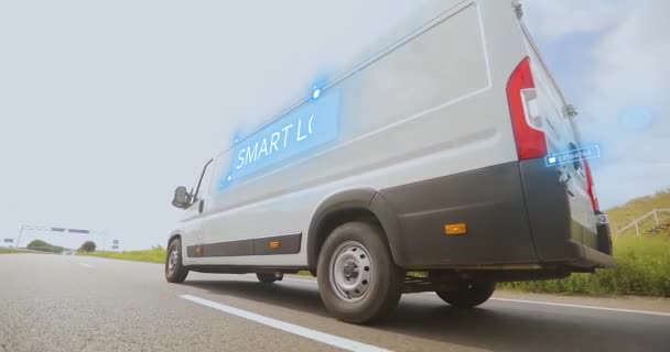 Inteligentna Logistyka Szybka Dostawa Inteligentną Logistyką Biały Minibus Iot Dostawie — Wideo stockowe