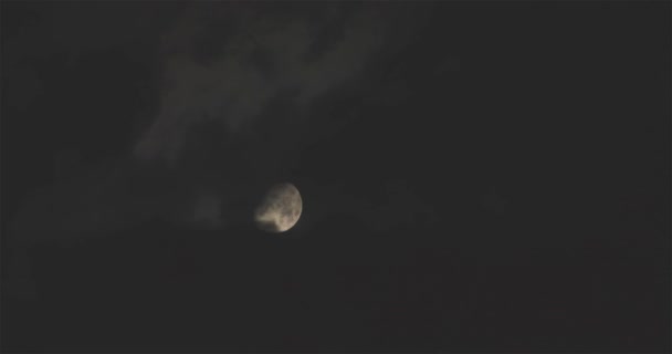Gece Gökyüzündeki Parlak Yüzen Bulutların Arka Planına Karşı Dolunay Gökyüzünde — Stok video