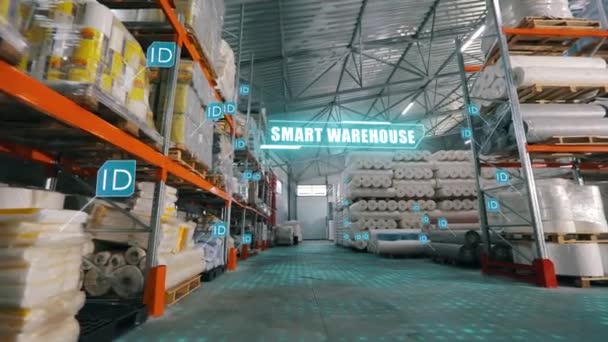 Visualization Smart Warehouse Smart Warehouse Concept Smart Warehouse Inscription Smart — Stockvideo