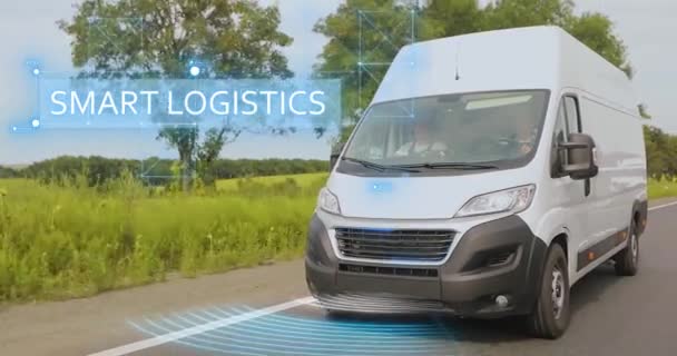 Розумна Логістика Швидка Доставка Розумною Логістикою Білий Мікроавтобус Iot Доставці — стокове відео
