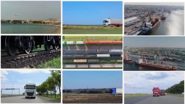 Mezinárodní Nákladní Doprava Nákladní Transportní Multiscreen Mezinárodní Logistická Multiscreen — Stock video