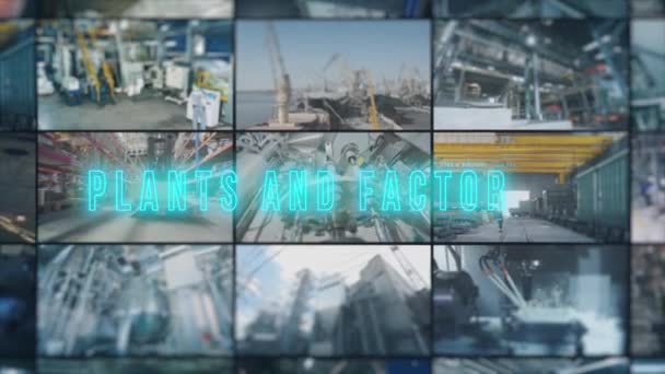 Multi Παράθυρο Βίντεο Των Βιομηχανικών Εξωτερικών Χώρων Βιομηχανικό Εξωτερικό Βαριά — Αρχείο Βίντεο