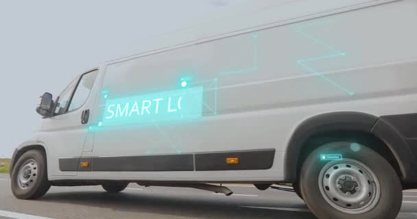 Chytrá Logistika Rychlá Dodávka Inteligentní Logistikou Bílý Minibus Iot Dodávce — Stock video