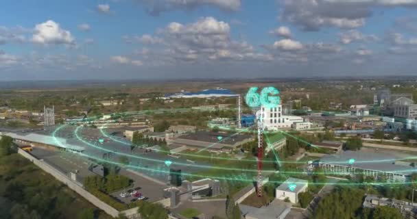 Upprepning Stor Fabriks Territorium Visualisering Dataöverföring Genom Repeater Mobilmasten Sänder — Stockvideo