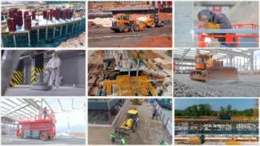 Akıllı inşaat çoklu ekran. İnşaatın çok ekran çerçevesi. Video açıcı inşaatı.