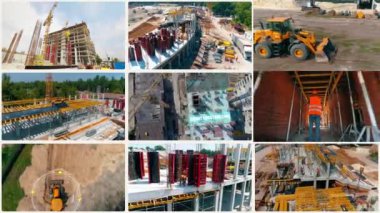 Akıllı inşaat çoklu ekran. İnşaatın çok ekran çerçevesi. Video açıcı inşaatı.