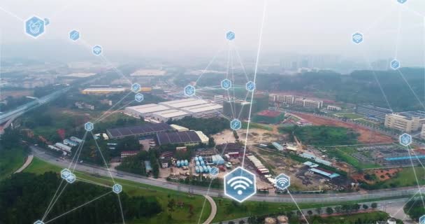 Smart Factory Top View Connection Partners Business Communications Flying Modern — Vídeo de Stock