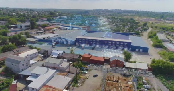 Smart Factory Top View Nápis Inteligentní Továrny Nad Velkou Moderní — Stock video